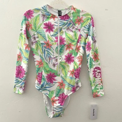 Traje de baño tropical de una pieza Hurley Surf Rashguard manga larga cremallera mediano nuevo con etiquetas Foto 1 de 4