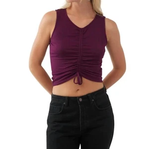 O'Neill Women's Martina Rib Tank Top XS Wine Solid Front Drawstring NWT - Picture 1 of 13