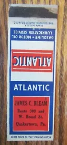CUBIERTA DE LIBRO DE CERILLAS DE GASOLINERA JAMES BLEAM ATLANTIC: QUAKERTOWN, PENNSYLVANIA -E1 - Imagen 1 de 2