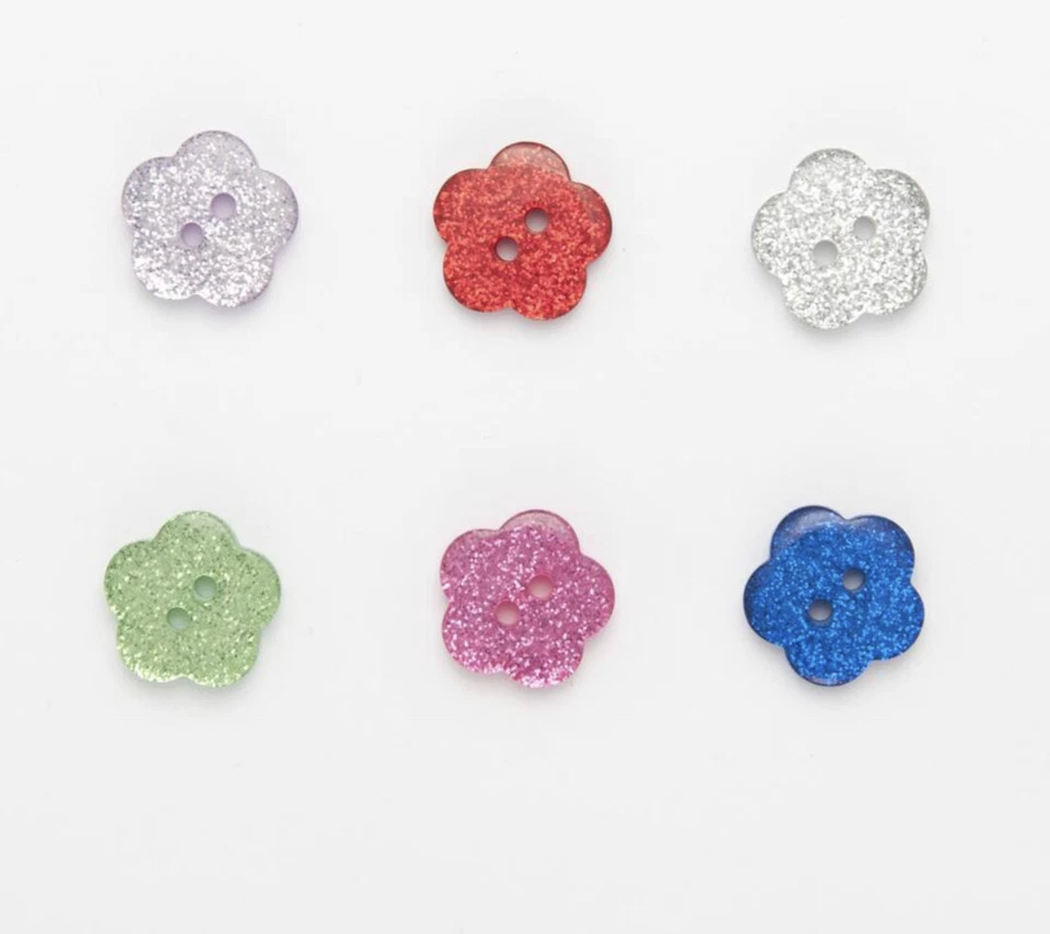 Glitter Flower  Flat 2 Hole Buttons 11.5mm 15mm 18mm baby knits clothes crafts - Image 1 of 1