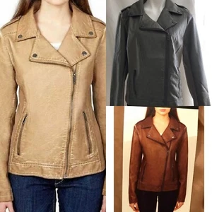 Sebby faux leather motorcycle zip biker jacket woman's collection distressed NWT - Picture 1 of 27