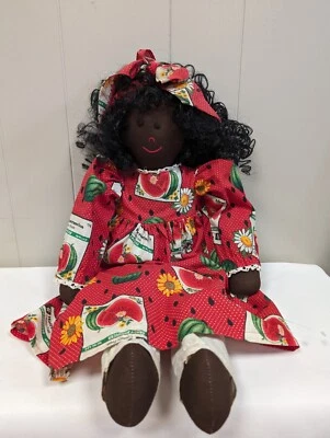 Muñeca afroamericana vintage de 22" hecha a mano de tela negra arte popular HERMOSA Foto 1 de 4