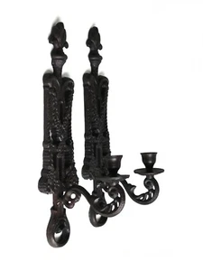 Pair of METAL Wall Sconce Candle Holders BLACK - Picture 1 of 6