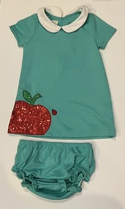 Apple School Toddler Dress Teacher Pet Teaching Education 24 Mo Green Sequin - Picture 1 of 7
