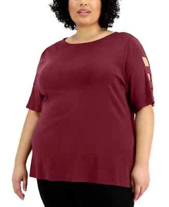 /LX030/ Karen Scott Plus Cotton Cutout-Sleeve Knit Top Malbec Sz 2X - Picture 1 of 1