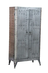 68196 Armadio "Aviazione" colore argento antico con due ripiani in metallo - Foto 1 di 4