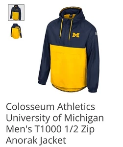 (S) Colosseum Michigan Wolverines Men's T1000 1/2 Zip Anorak GO BLUE Jacket - Picture 1 of 23
