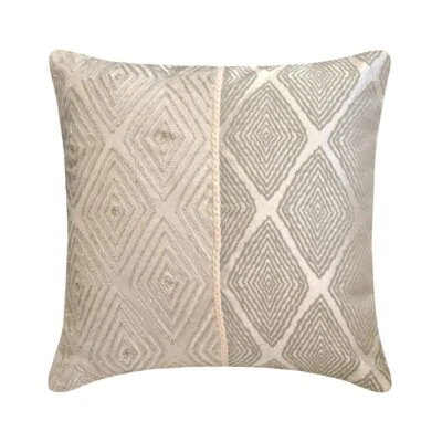 Sofa Pillow Cover Grey 16"x16", Square Silk Jacquard Lace Beaded - Allotrope - Image 1 of 3