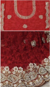 New Red Net Saree Designer Pearl Beaded Net Saree For Wedding Events Readymade