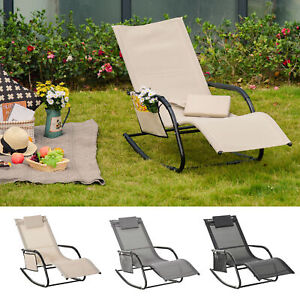 Textilene Rocking Chair Sun Lounger Recliner Indoor & Outdoor w/ Headrest