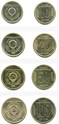 Yugoslavia 100 Coins Set 10, 20, 50, 100 Dinara UNC World Coins Cover