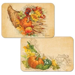 Harvest Fall Pumpkins Cornucopia Reversible Plastic Placemats Set of 4 - Picture 1 of 4