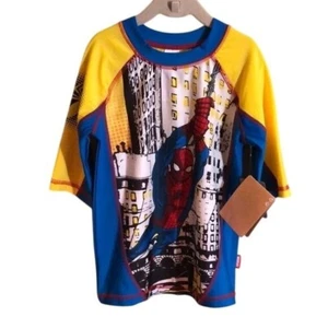 NWT Youth Disney Spider-Man UPF 50+ Swim Shirt - Blue/Yellow, Size 9/10 - Picture 1 of 4