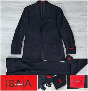 BNWT $5995 Isaia Base "S" Gray Stripe Suit in 110s Spider Wool, 40R 42R 40S 42S