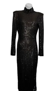 NEW JLUXLABEL Dress Black Sequin Mock Neck Long Sleeve Maxi Size M - Picture 1 of 9