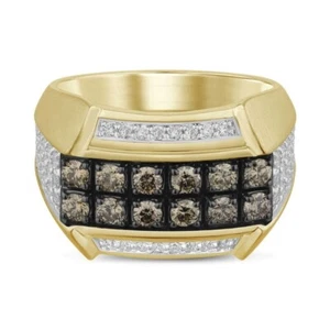Helzberg 1.5 Ct. Brown & White Diamond 10K Yellow Gold Mens Ring Size 11 - Picture 1 of 10