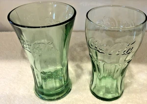 Coca-Cola Drinking Collector Tumbler Glass 6 3/8" & 6" Georgia Green Libbey - Picture 1 of 8