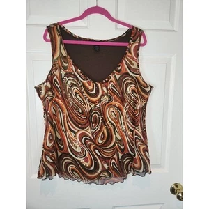 Women's sz 22 /24 Ashley Stewart Tank Top Cami Brown Orange Sparkly 2X 3X - Picture 1 of 6