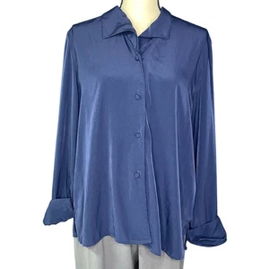 Camicia Worthington blu con colletto marinaio e bottoni - classica e chic - taglia 14 - Foto 1 di 16