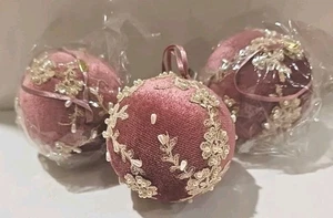 Pink/Mauve Velvet w/ White Pearl Bead Design Ornament Philippines (2NWT) One Use - Picture 1 of 18