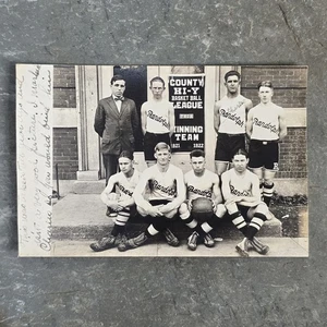 1921-22 YMCA Basketball Hi-Y League Champions Photo RPPC Postcard Randolph, NY - Picture 1 of 2