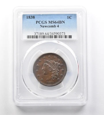 1838 Coronet Head Large Cent Newcomb 4 MS64 BN PCGS *3484 - Image 1 of 3