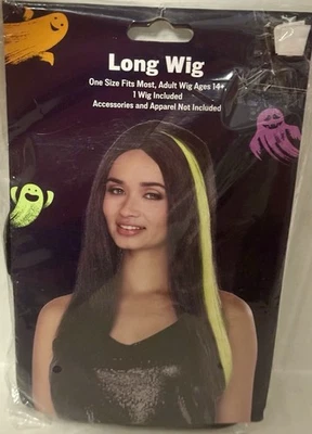 Peluca Larga Pelo Negro Con Raya Verde Para Cosplay Disfraz Halloween Vestir Foto 1 de 4