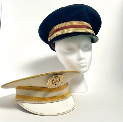 2 sombreros vintage de banda de marcha 1 negro con borde dorado 1 marfil con borde dorado y arpa Foto 1 de 4