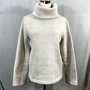J Crew Womens Sweater Medium Turtleneck Ivory Gray Check Pattern Fleece Lined - Picture 1 of 8