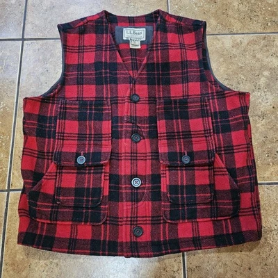LL Bean Mackinaw Vest Hunting Wool Red Black Plaid Size XL Mens Outdoor - Image 1 of 4