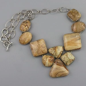Vintage Big Jasper Cluster Sterling Silver Necklace - Bild 1 von 10