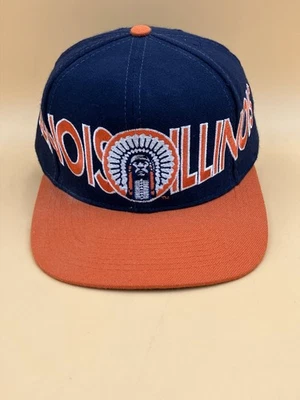 Vintage 1984 Signatures Illinois Spell Out Illini Chief Logo SnapBack Hat Navy - Image 1 of 4