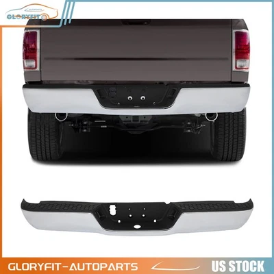 Rear For 2009-2018 Dodge RAM 1500 Chrome Steel Bumper W/O Sensor & Dual Exhaust - Imagem 1 de 2