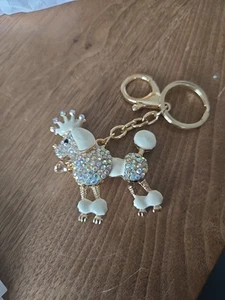 Enamel Crystal Gold Tone Articulated Jewellery Keyring Poodle - Picture 1 of 6