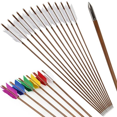 Archery Hunting Arrows Target Flu-Flu Arrows Traditional Bamboo Arrows 4 Feather - Image 1 of 4