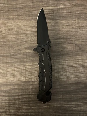 Faca de bolso tática 8” toda preta abertura rápida cabo de metal aço inoxidável - Imagem 1 de 4