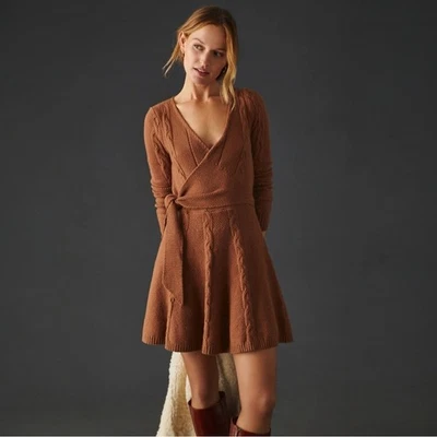 Anthropologie Greylin надежном свитер мини-платье размер XXS коричневый кабель трикотажа новый с Ярлыками - Изображение 1 из 4