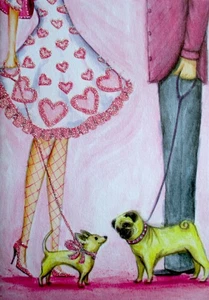 Papyrus Bella Pilar Glitter Heart Dress Pug Dogs Valentine's Day Greeting Card - Picture 1 of 4