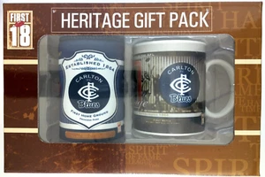Paquete de regalo Carlton Football First 18 AFL Heritage 11 oz taza y enfriador de latas - Imagen 1 de 3