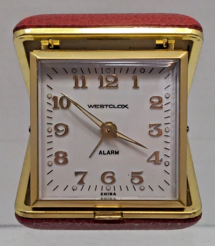 Vintage Westclox Travel Alarm Clock Wind up Collapsing Red Case Glow Hands BTCC Cover