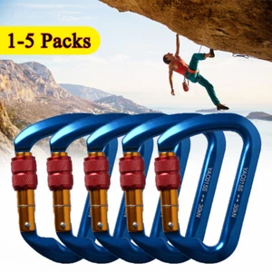 1-5Packs Heavy Duty Screwgate Locking Carabiner Climbing Caving D-Ring Clip Hook - Picture 1 of 16