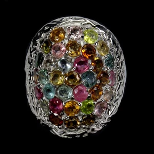 Anello In Argento Sterling 925 Con Tormalina Naturale Gemma Rotonda Taglia 7.5 - Foto 1 di 13