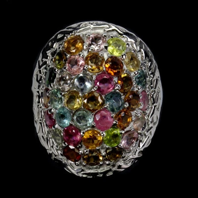 Anel de prata esterlina 925 redondo turmalina pedra preciosa natural tamanho 7,5 - Imagem 1 de 4