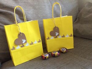 EASTER GIFT BAGS X 2 BRIGHT YELLOW WITH RABBIT DESIGN