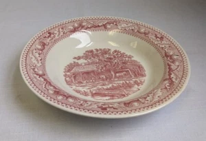 Royal China Memory Lane Large Bowl Red Pink Transferware 8.5" Vintage - Picture 1 of 2