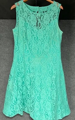 Leslie Fay Fit & Flare Mini Dress Floral Lace Sleeveless Lined Green Womens 16 - Image 1 of 4