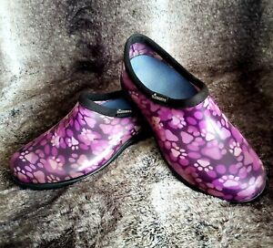Sloggers Women’s Paw Prints Purple White Rain Garden Shoes Size 8
