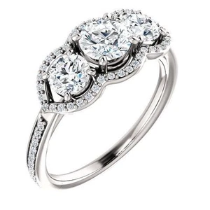 1.16 Carat total 3 Stone Round Diamond Engagement Wedding 14k Gold Ring G SI1 - Picture 1 of 5
