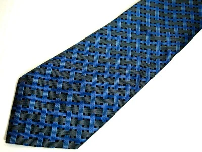 Corbata Kenneth Cole para hombre gris azul tejido de canasta seda a cuadros 59" Foto 1 de 4