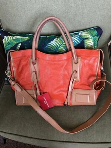 NWT CHARLES JOURDAN KAULA ORGLEA COLOR-BLOCK TOTE/SHOULDER STRAP ORANGE/TAN - Picture 1 of 4